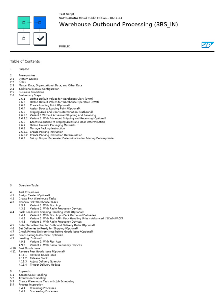 SAP S/4HANA Warehouse Outbound Test Guide | PDF | Warehouse | Scope ...
