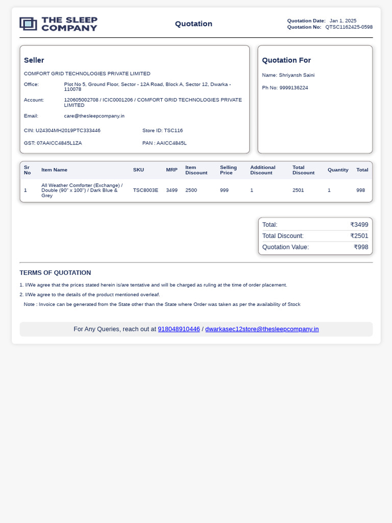 Sleep Company Comforter Receipt | PDF | Business | Accounting