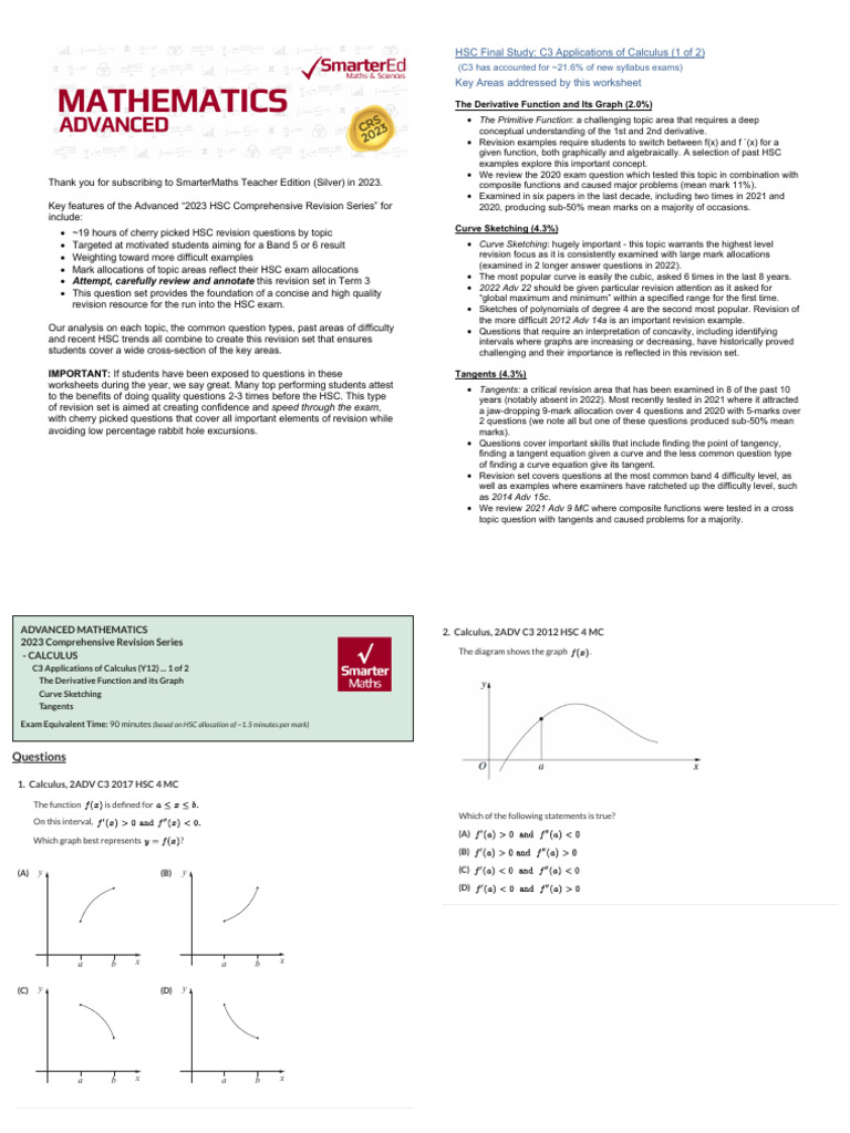 HSC 2023 C3 Calculus Revision Guide | PDF | Tangent | Gradient