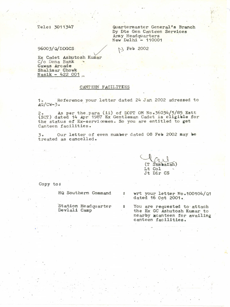 DDGCS Exserviceman Letter | PDF