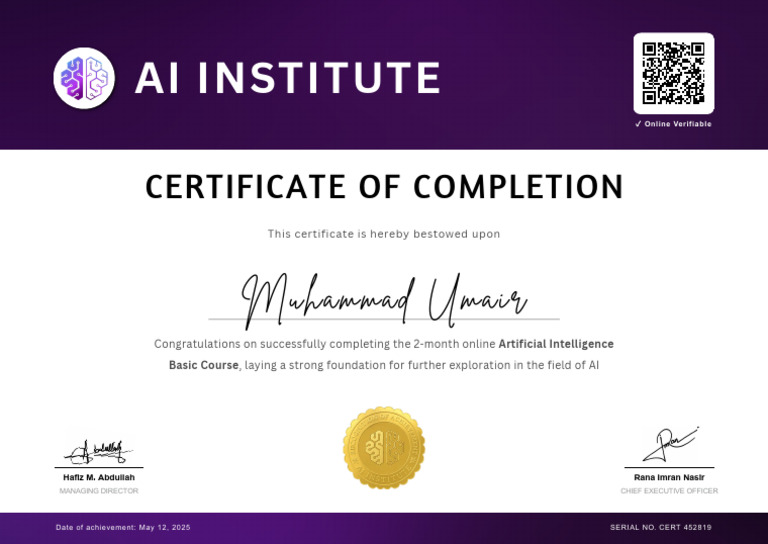 AI Basic Course Completion Certificate | PDF