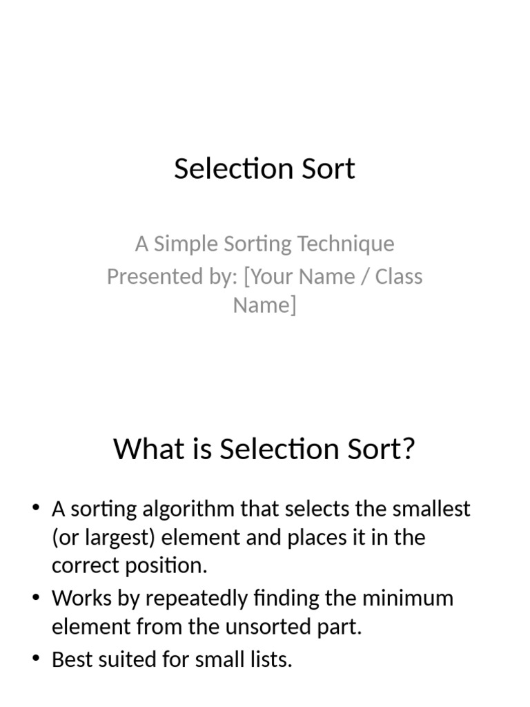Selection Sort Presentation | PDF