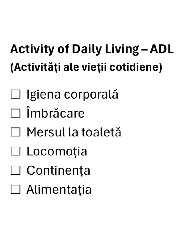 Scala ADL (Activity of Daily Living) Katz Index - Română | PDF