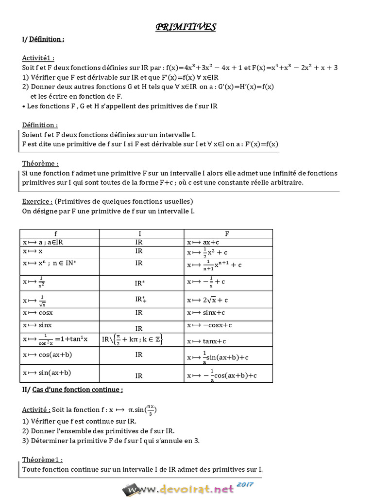 Primitives et dérivées en mathématiques | PDF | Intervalle ...