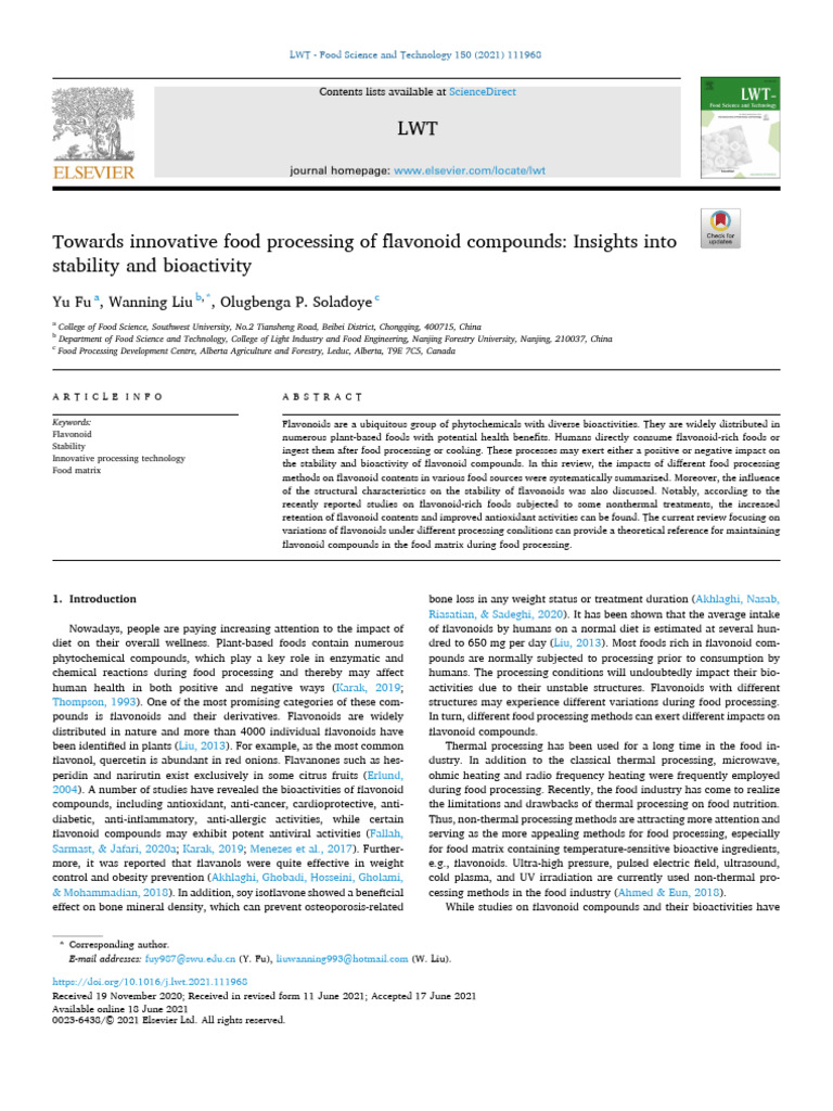 Flavonoid Stability in Food Processing | PDF | Flavonoid | Polyphenol