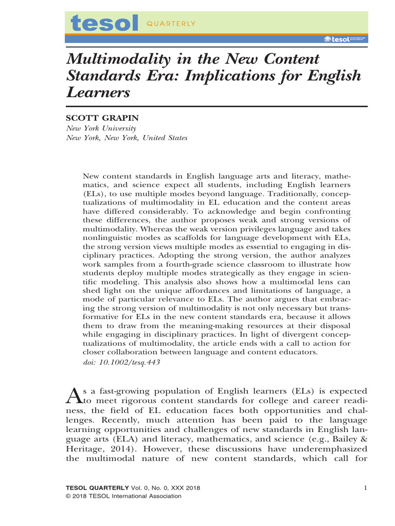 Multimodality's Impact on English Learners | PDF | Cognition ...
