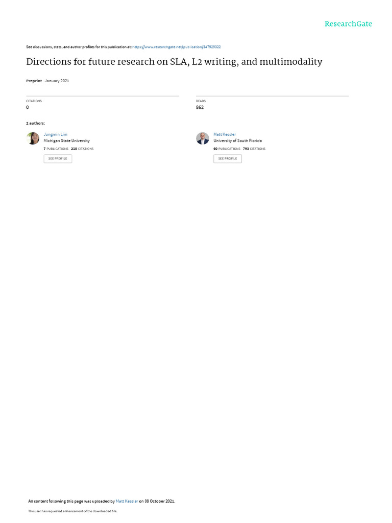 Directions For Future Research On Sla, l2 Writing, and Multimodality ...