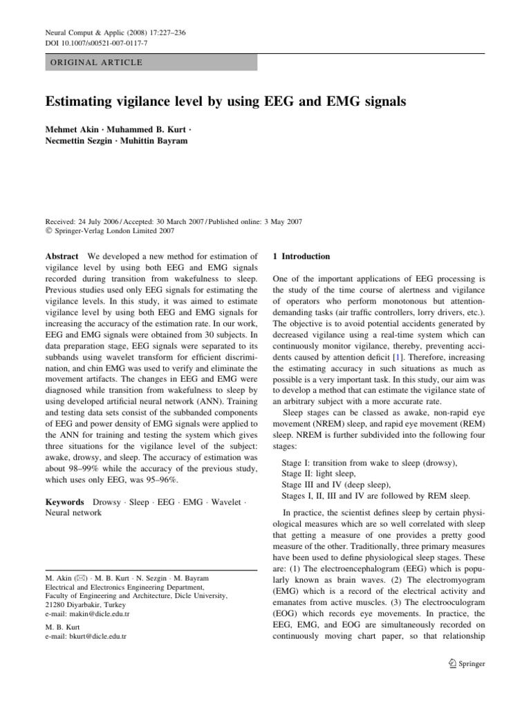 EEG and EMG-Based Vigilance Estimation | PDF | Electroencephalography ...