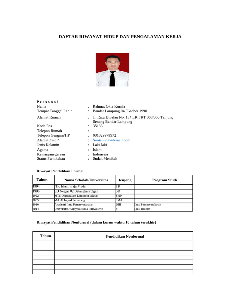 Riwayat Hidup Rahmat Okta Kurnia | PDF