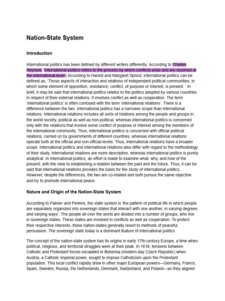 Nation-State System in International Politics | PDF | United Nations ...