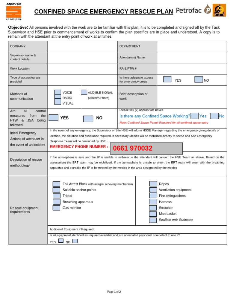 Confined Space Rescue Plan | PDF | Occupational Safety And Health | Safety