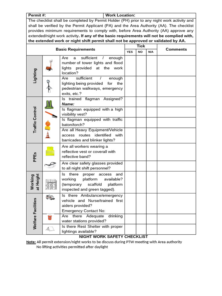 Night Work Safety Checklist | PDF | Transport | Vehicles