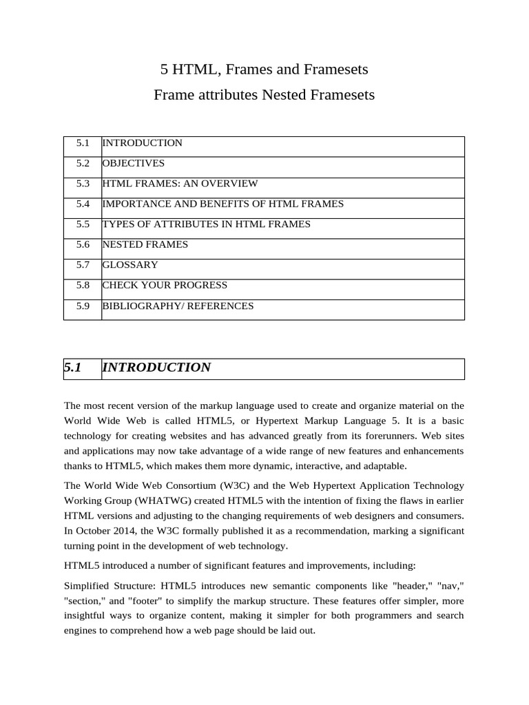 5 HTML, Frames and Framesets Frame Attributes Nested Framesets | PDF ...