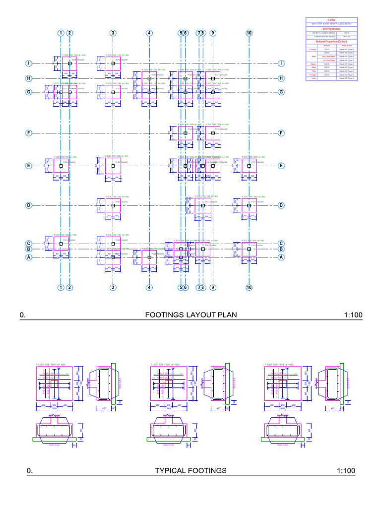 Footings Layout Plan 1:100: Codes Soil Parameters | PDF | Materials ...