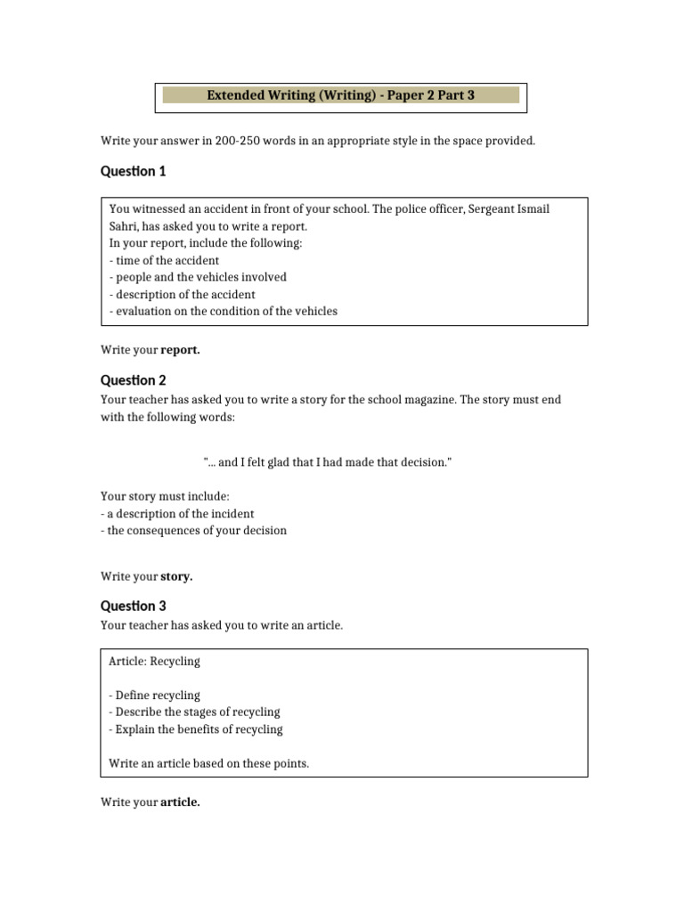 Extended Writing Paper 2 Part 3 | PDF