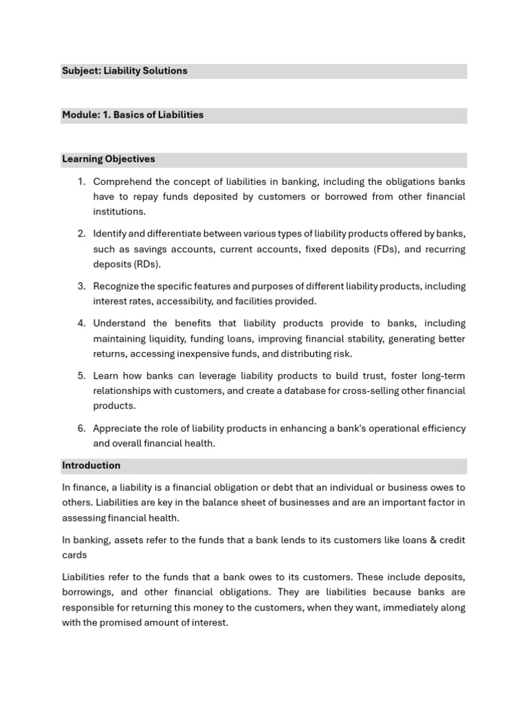 Liability Solutions - Reading Material | PDF | Banks | Transaction Account