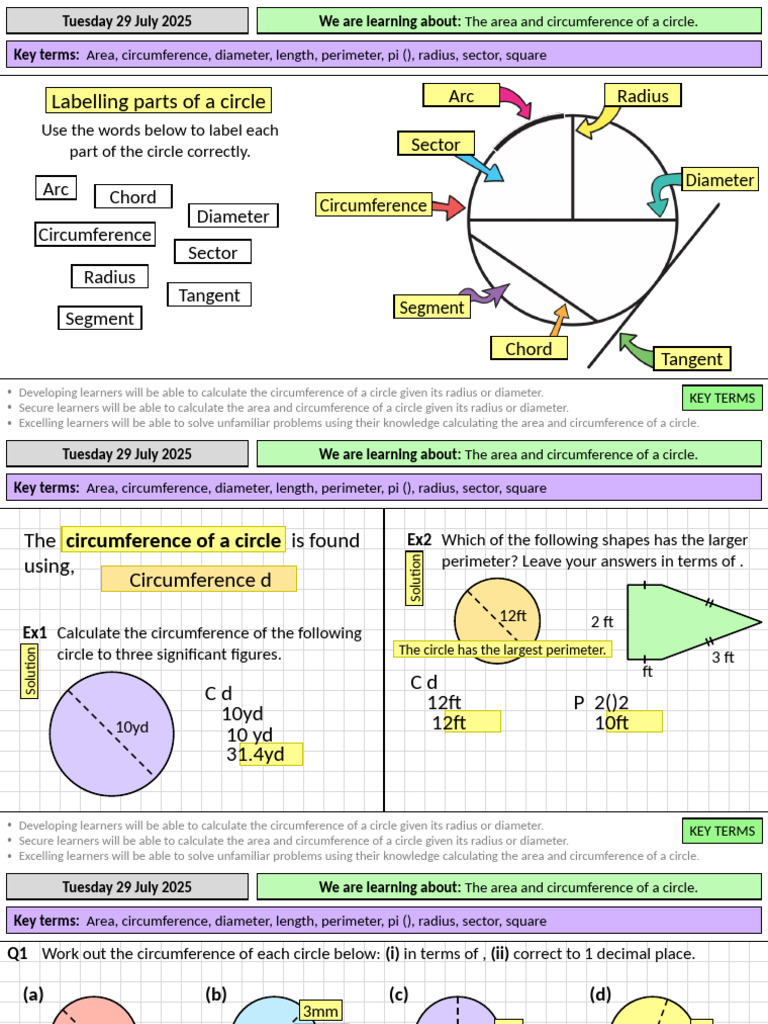 Area and Circumference of a Circle | PDF | Area | Circle