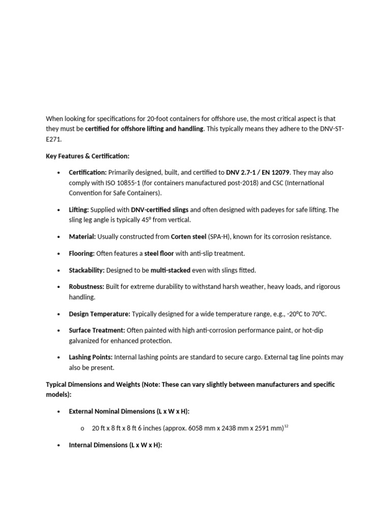 Offshore Container Specifications | PDF | Building Engineering