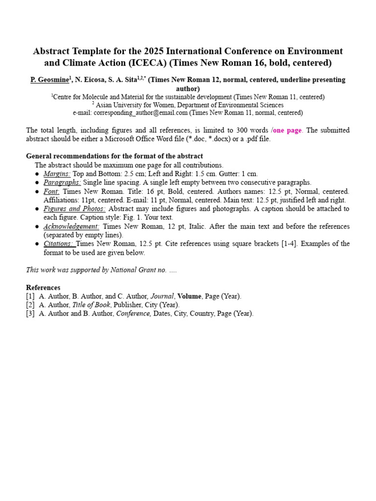 ICECA 2025 Abstract Submission Guidelines | PDF