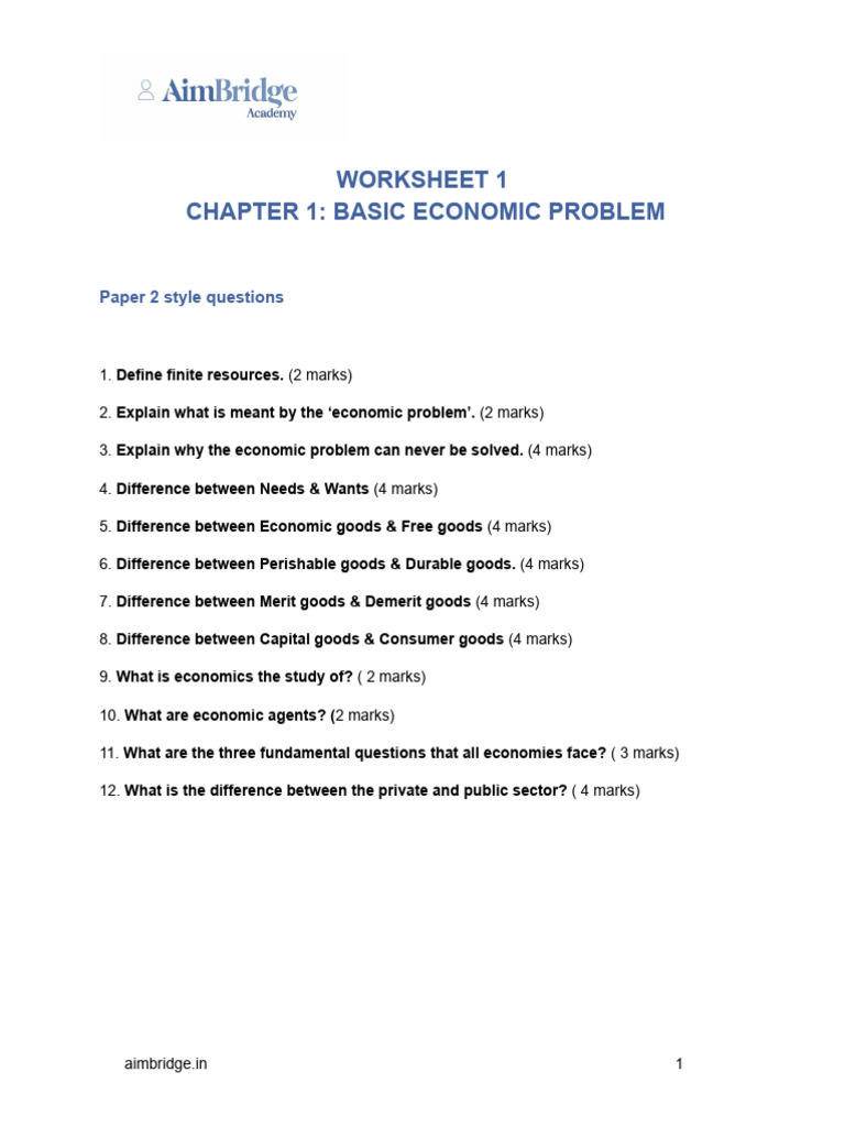 Chapter 1 - Basic Economic Prob | PDF | Goods | Economies