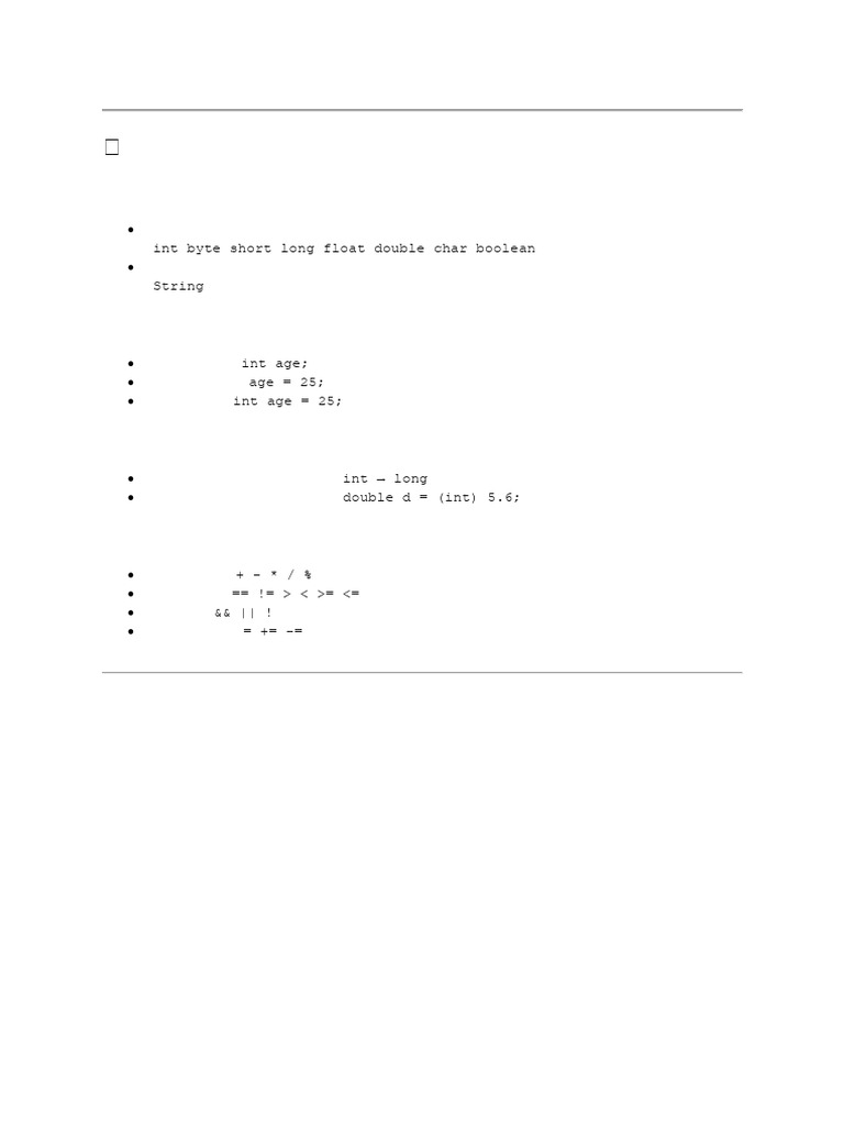 Java Data Types and Operators Guide | PDF