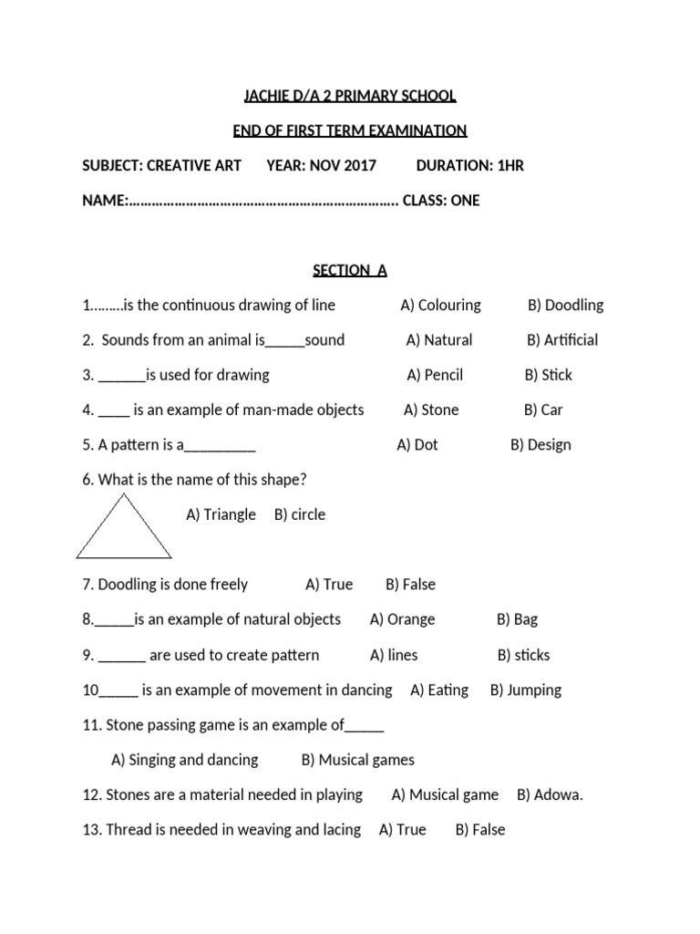 Grade 5 Creative Arts Exam Paper | PDF