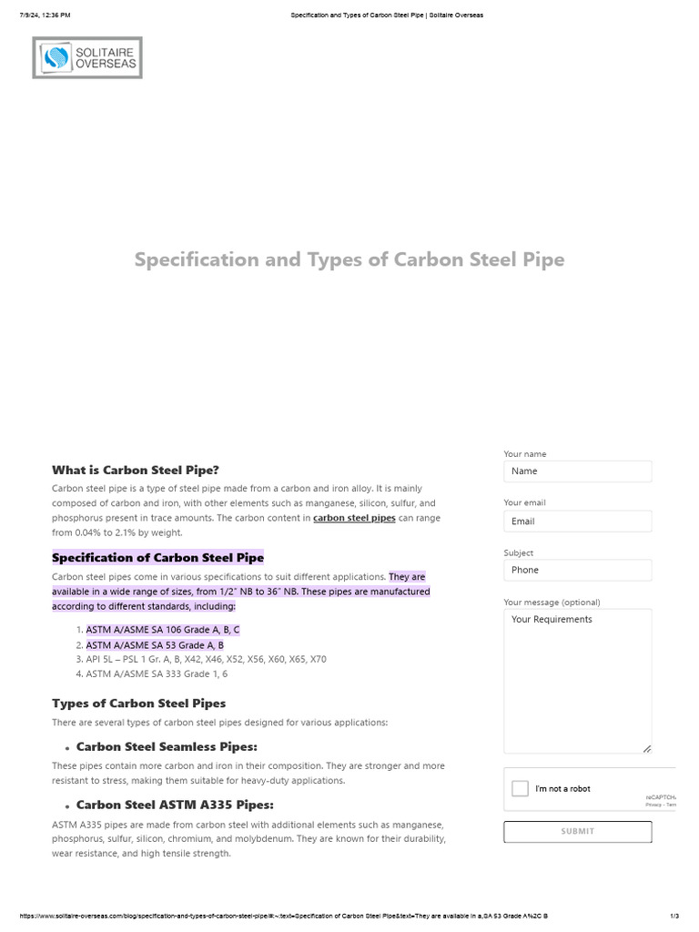 Carbon Steel Pipe Types and Specs | PDF | Pipe (Fluid Conveyance) | Steel