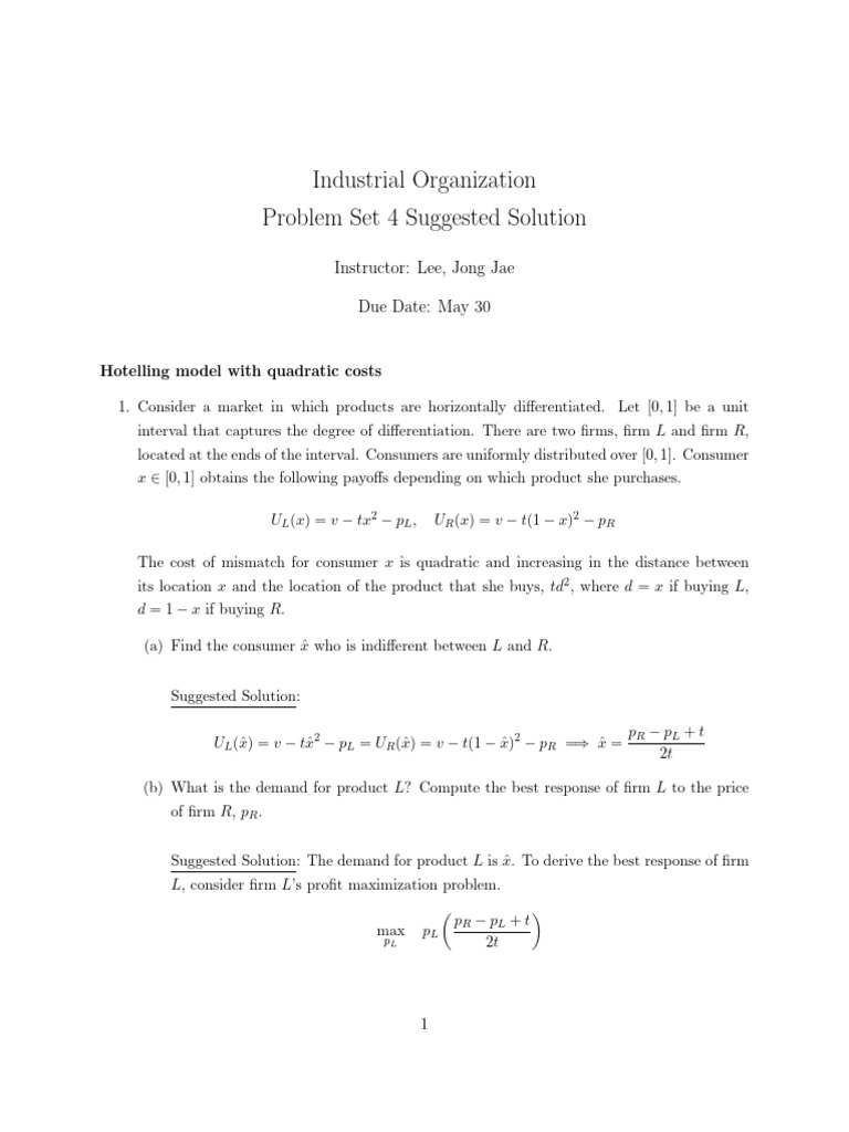 Hotelling Model: Quadratic Costs Analysis | PDF | Economic Equilibrium ...