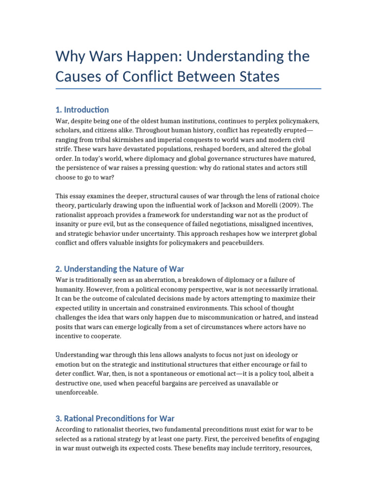 Complete Essay Causes of War 3000words | PDF | Deterrence Theory ...