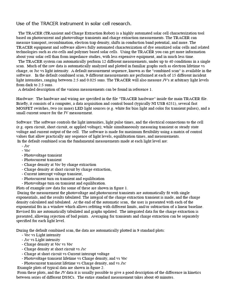 TRACER Instrument for Solar Cell Analysis | PDF | Electrical Network ...