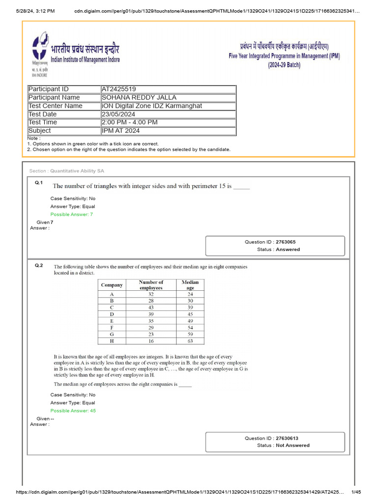 IPM AT 2024 Quantitative Ability Test | PDF | Air Pollution