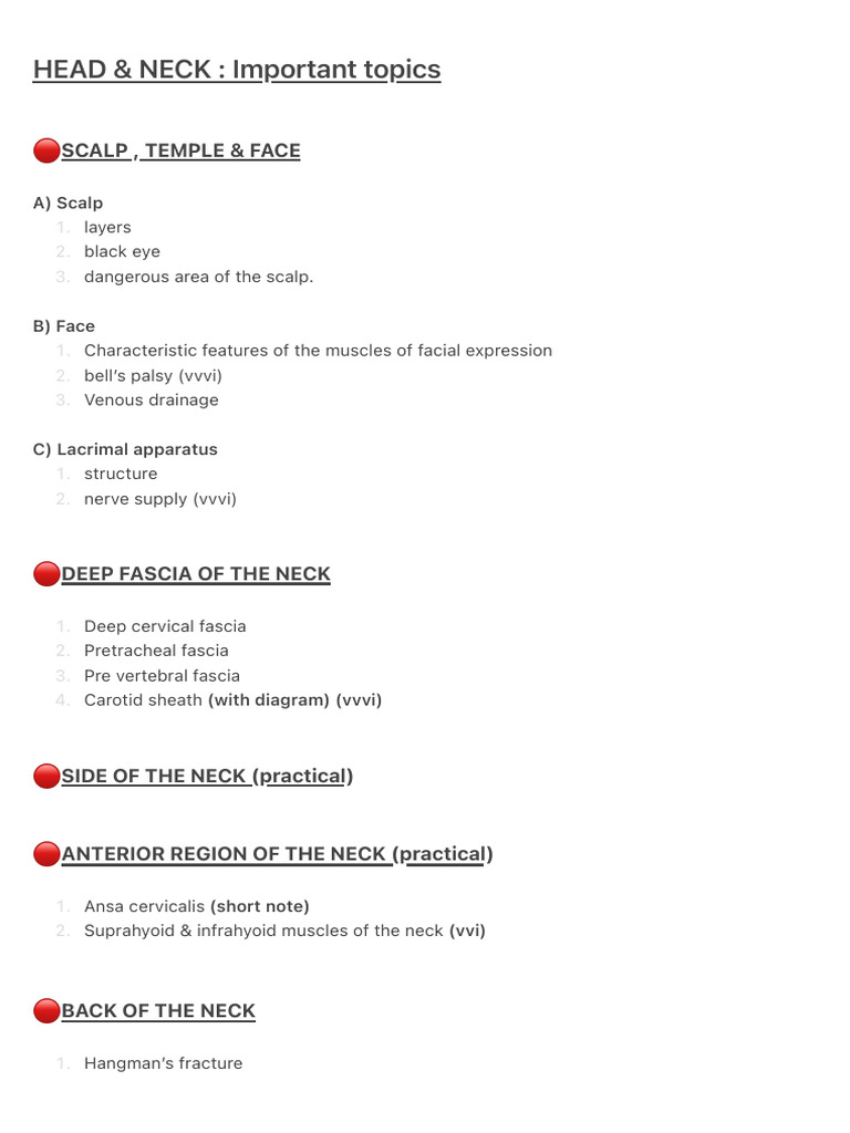 HEAD & NECK Important Topics | PDF | Neck | Human Nose