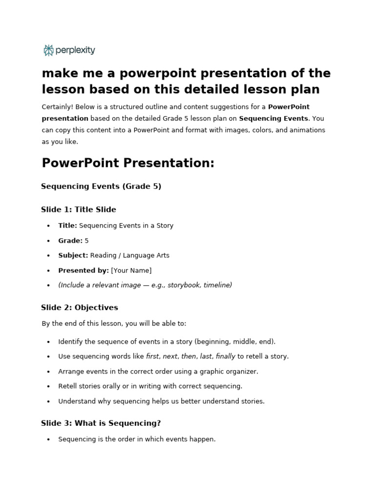 Grade 5 Sequencing Events Presentation | PDF | Microsoft Power Point ...