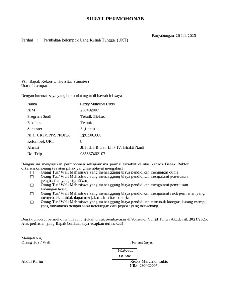 Permohonan Keringanan Ukt Mahasiswa Pdf 