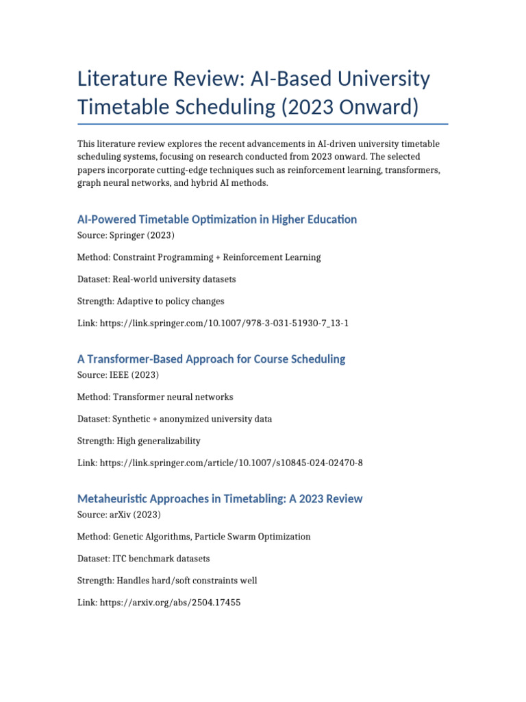 AI Innovations in University Timetabling | PDF