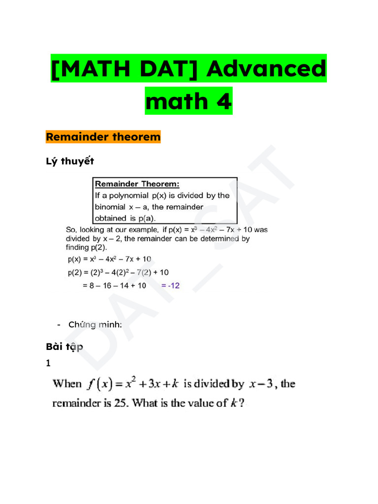 (MATH DAT) Advanced Math 4 (Trước) | PDF