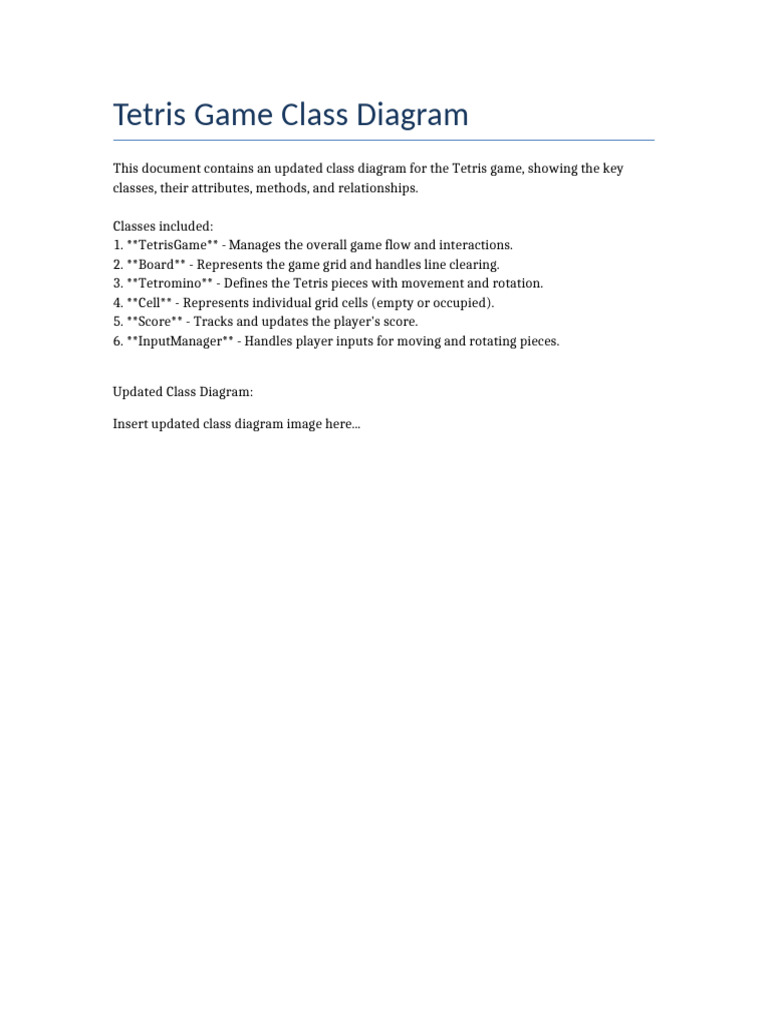 Tetris Game Class Diagram Overview | PDF