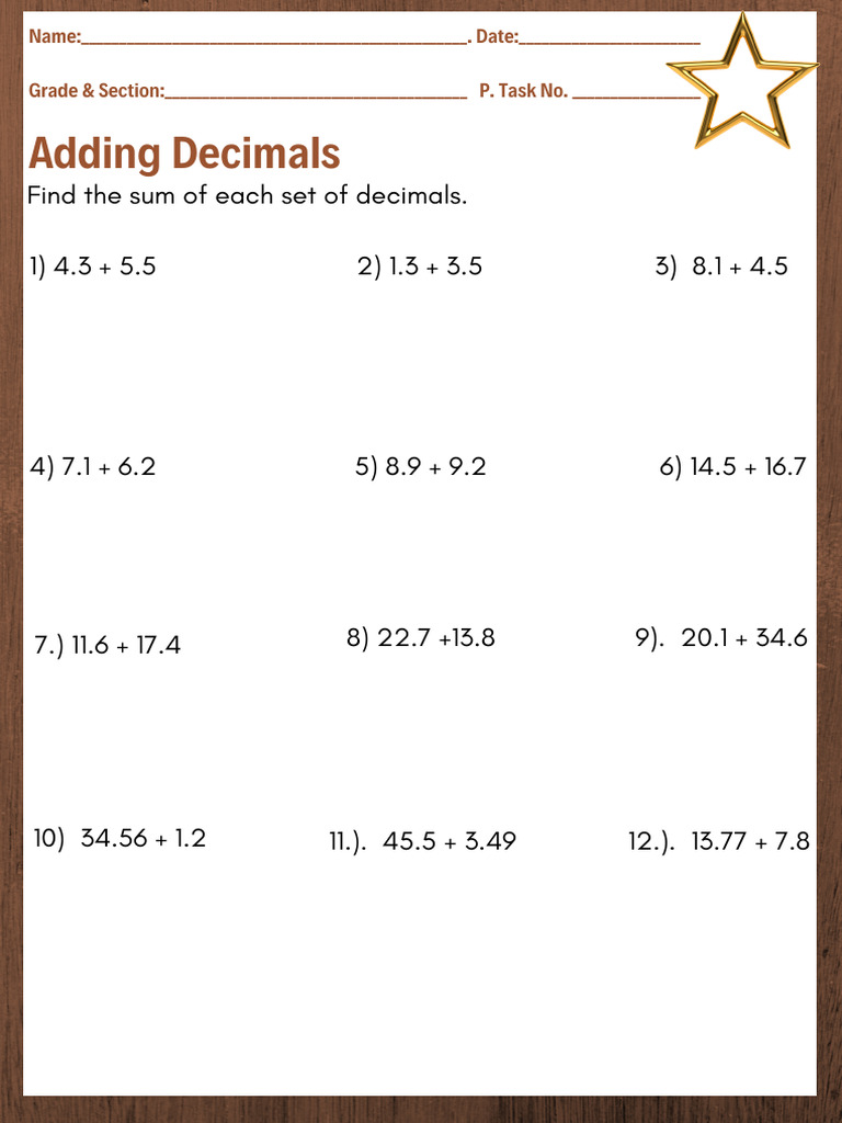 Adding Decimals Practice Worksheet | PDF