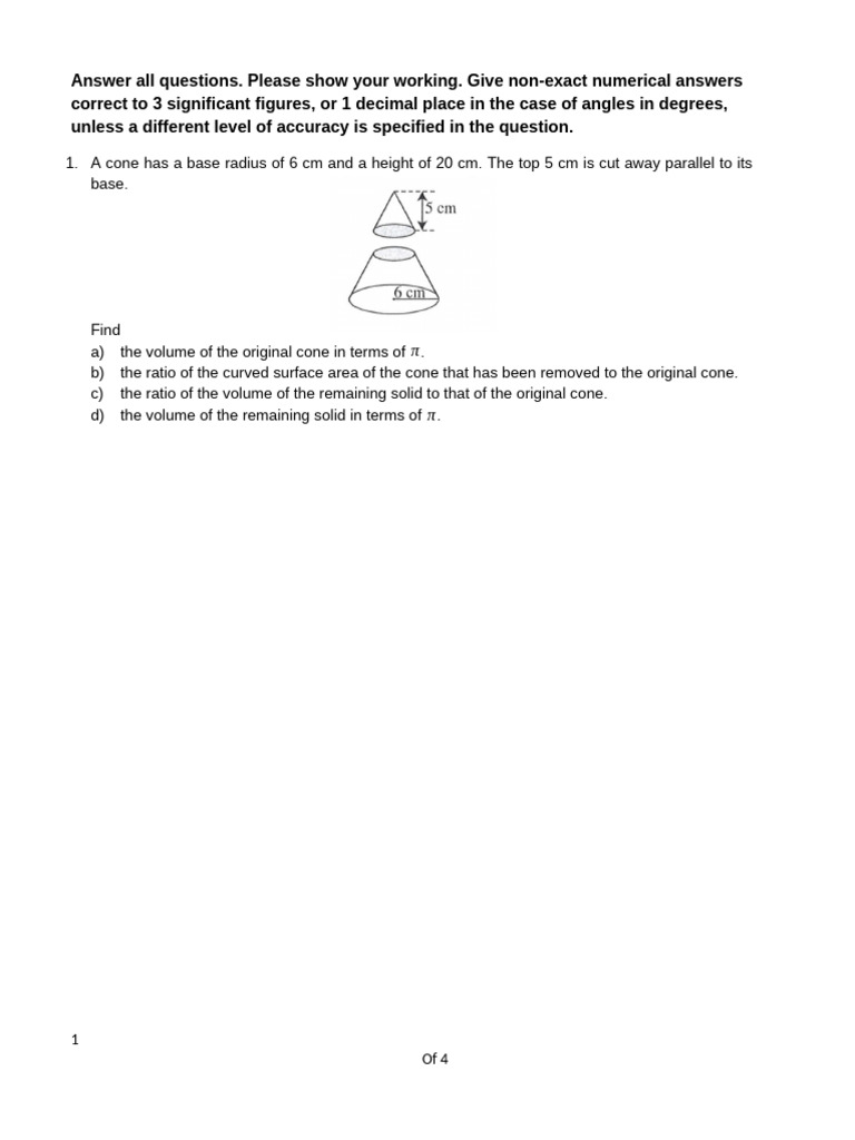 Cone Volume and Surface Area Calculations | PDF | Pi | Euclidean Geometry
