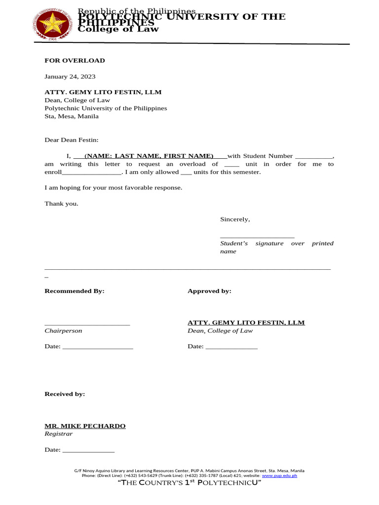 Overload Request Letter Template | PDF