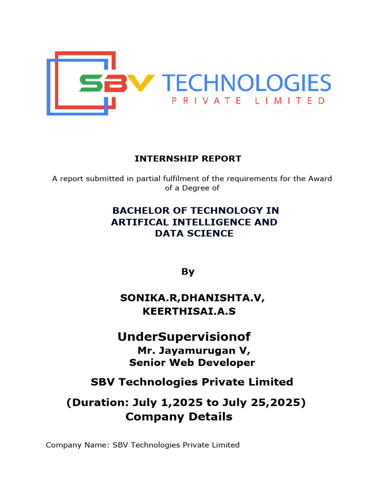 Internship at SBV Technologies Pvt Ltd | PDF | World Wide Web ...