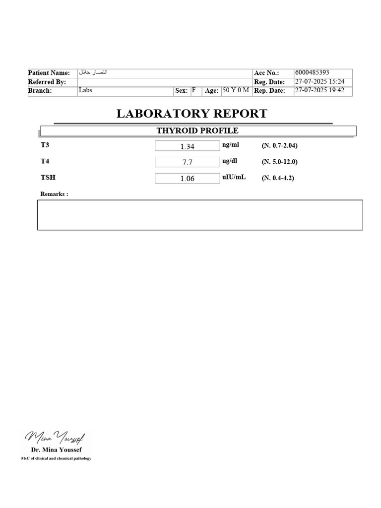 Laboratory Report: Thyroid Profile | PDF