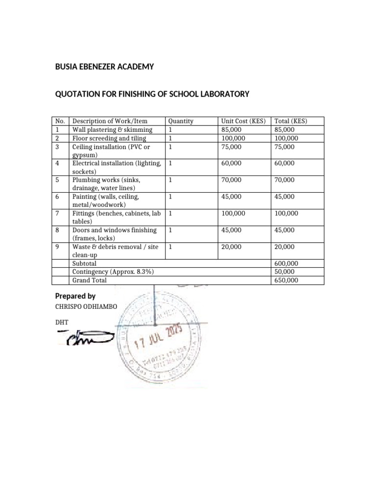 School Laboratory Quotation 650K | PDF