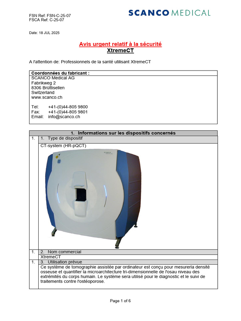 Avis de sécurité urgent pour XtremeCT | PDF