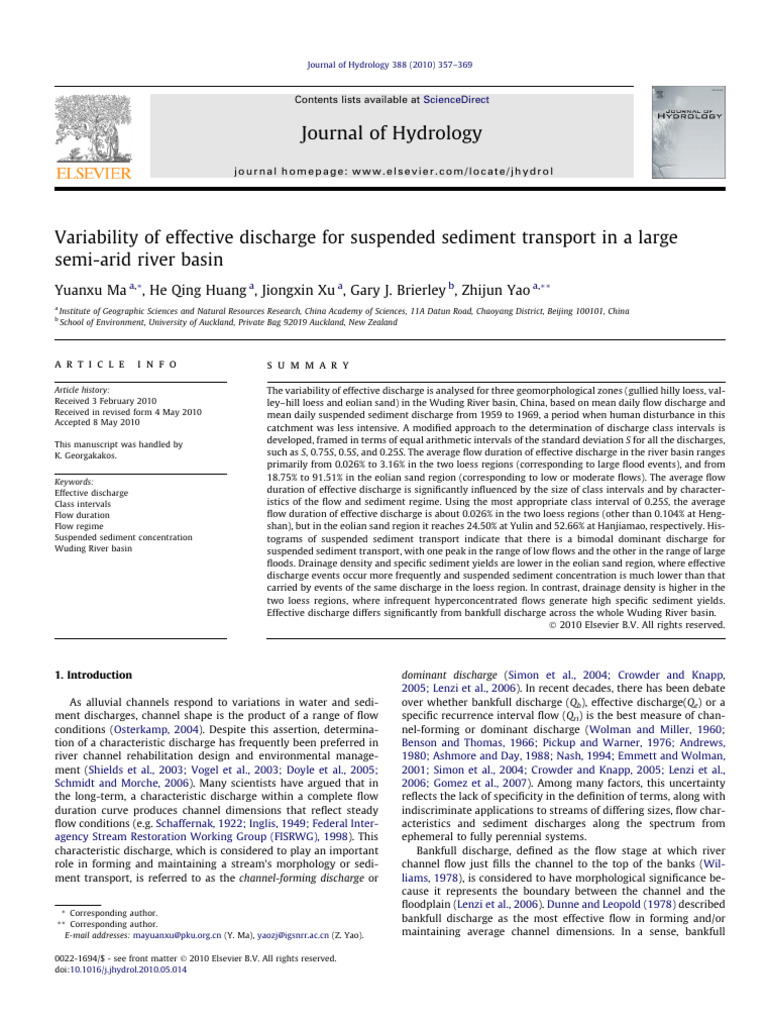 Effective Discharge Variability in Wuding River | PDF | Discharge ...