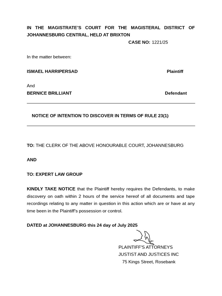 Discovery Affidavit for Case 1221/25 | PDF | Discovery (Law) | Legal ...