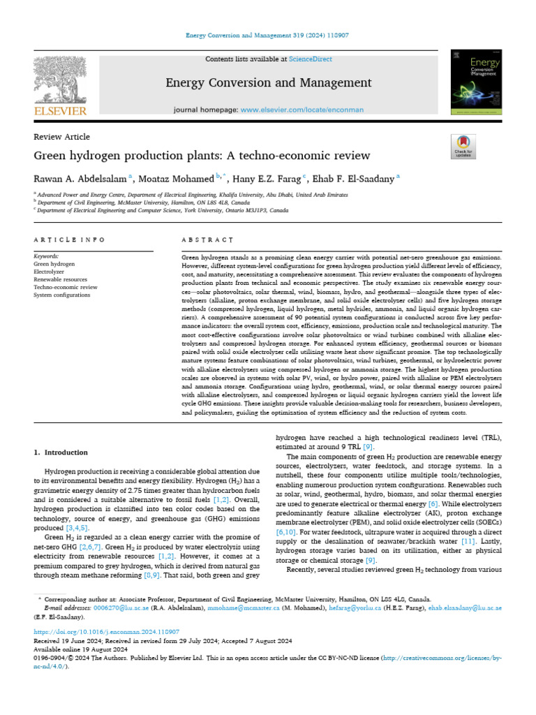 Techno-Economic Review of Green Hydrogen | PDF | Hydrogen | Renewable ...