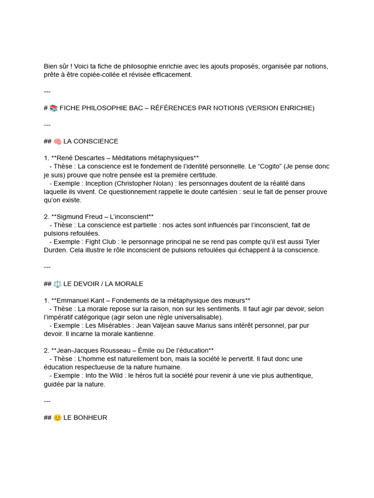 Fiche de révision philo Bac 2024 | PDF | Justice | Crime et violence
