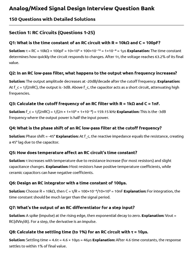 Mixed Signal Design Interview Questions | PDF | Cmos | Mosfet