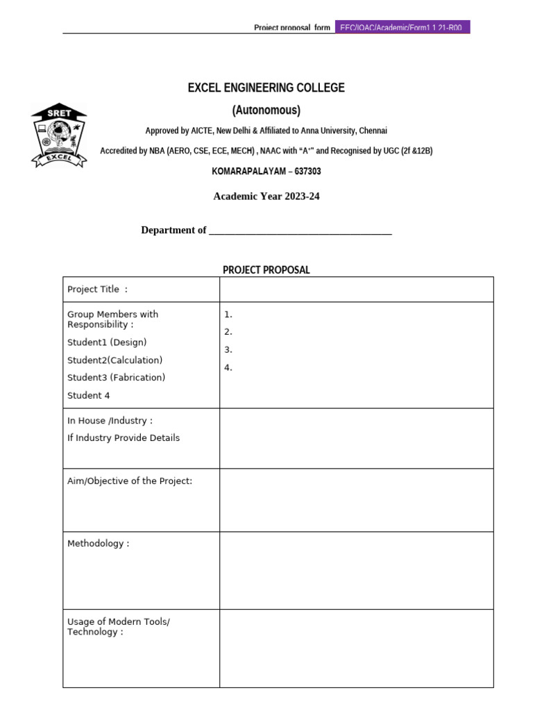 Project Proposal Form for Engineering Students | PDF